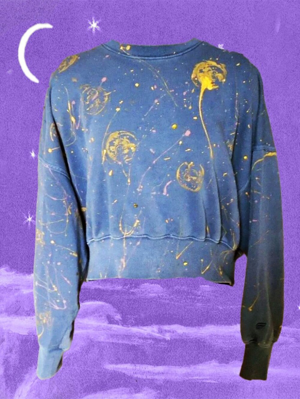 Fabletics Cropped Sweatshirt Oversized! Now OOAK with Celestial Artwork